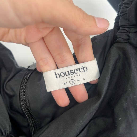 House of CB Floriana Black Ruched Ruffle Tie Front Formal Mini Dress Small - Picture 4 of 8